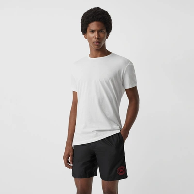 Shop Burberry Embroidered Logo Drawcord Swim Shorts In Black