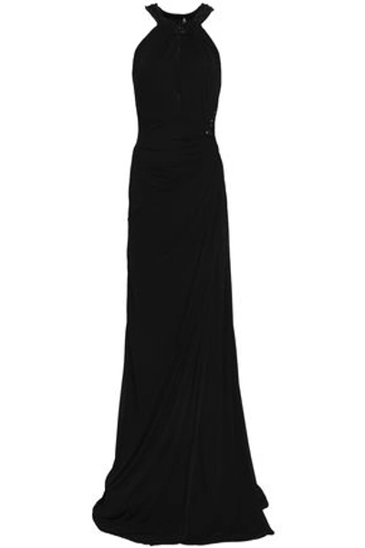 Shop Zuhair Murad Woman Cutout Bead-embellished Silk-crepe Gown Black