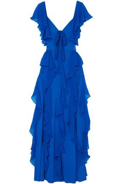 Shop Elie Saab Woman Ruffled Georgette And Lace Gown Cobalt Blue