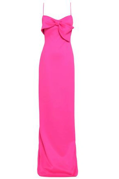 Shop Black Halo Eve By Laurel Berman Woman Bow-embellished Neoprene Gown Bright Pink