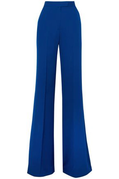 Shop Elie Saab Woman Silk Crepe De Chine Flared Pants Blue