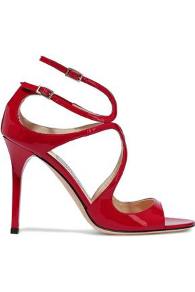 Shop Jimmy Choo Woman Lang 100 Patent-leather Sandals Red