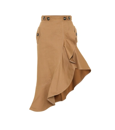 Shop Self-portrait Asymmetric Stretch-cotton Skirt In Brown