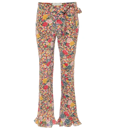 Shop Etro Mid-rise Flared Printed Silk Pants In Multicoloured