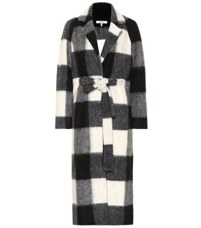 Shop Ganni Checked Wool-blend Coat In Black