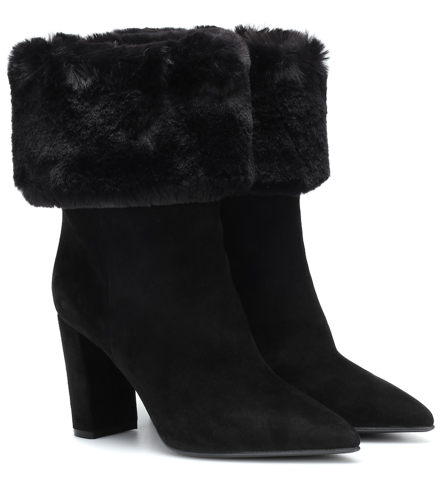 Gianvito Rossi Faux Fur-Trimmed Suede Ankle Boots In Black | ModeSens
