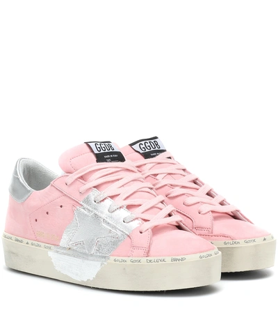 Shop Golden Goose Hi Star Leather Sneakers In Pink