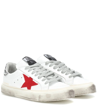 Shop Golden Goose May Leather Sneakers In White