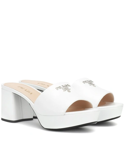 Shop Prada Logo Leather Sandals In White