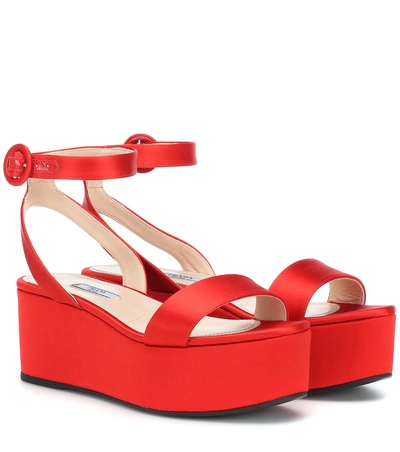 Shop Prada Satin Platform Sandals In Red