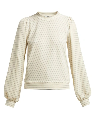 Ganni Hawley Striped Cotton-blend Velour Top In Ivory | ModeSens