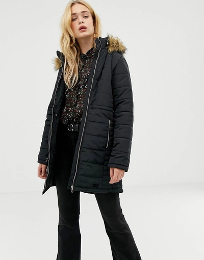 Vero moda padded parka top with faux fur hood