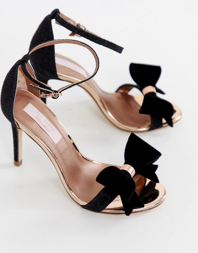 Black Sparkling Bow Detail Barely There Heeled Sandals Black