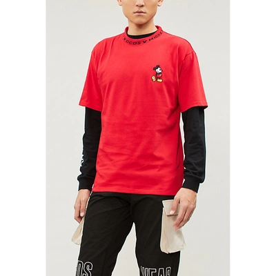 Shop Gcds Mickey Mouse Cotton-jersey T-shirt In Red