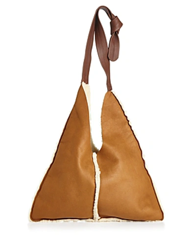 Shop Arron Small Shearling Shoulder Bag In Mustard Beige/white