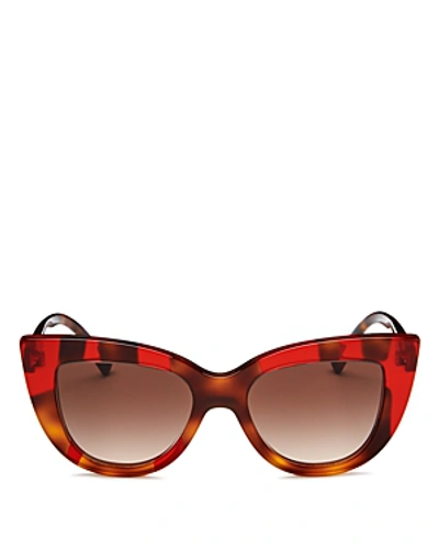 Shop Valentino Women's Oversized Cat Eye Sunglasses, 51mm In Havana/opal Red/brown Gradient