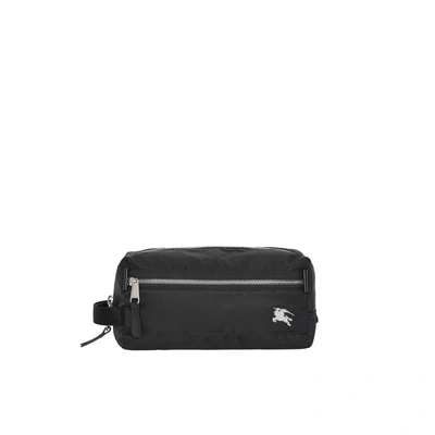 Shop Burberry Ekd Aviator Nylon And Leather Pouch In Black
