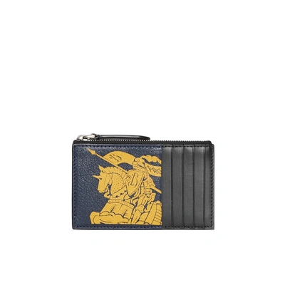 Shop Burberry Logo Print Leather Zip Card Case In Storm Blue/antq Grn