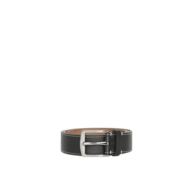 Shop Burberry Topstitched Leather Belt In Black
