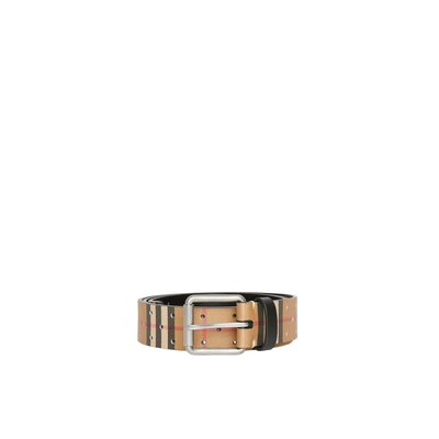 Shop Burberry Perforated Vintage Check Leather Belt