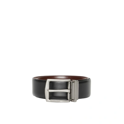 Shop Burberry Reversible Leather Belt In Black/chocolate