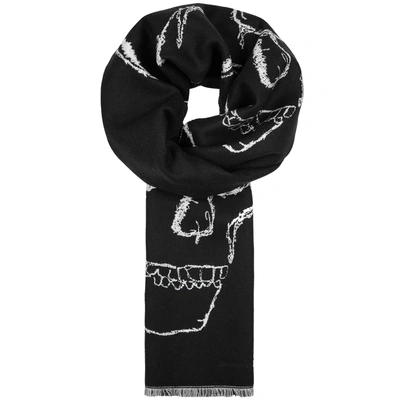 Shop Alexander Mcqueen Skull-intarsia Wool-blend Scarf