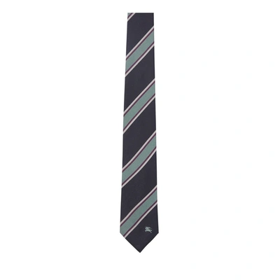 Shop Burberry Modern Cut Striped Silk Jacquard Tie In Dark Indigo Blue