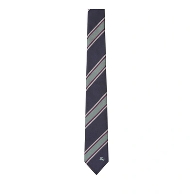 Shop Burberry Slim Cut Striped Silk Jacquard Tie In Dark Indigo Blue