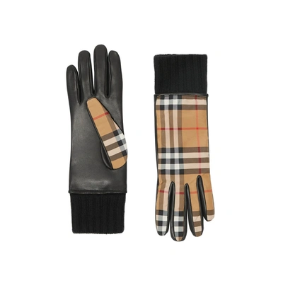 Shop Burberry Cashmere-lined Vintage Check And Lambskin Gloves In Antique Yellw/ Black
