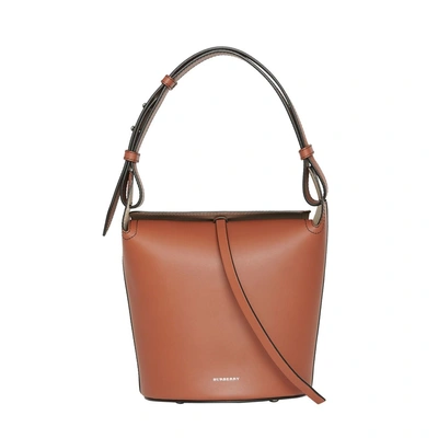 Shop Burberry The Small Leather Bucket Bag In Taupe Brown