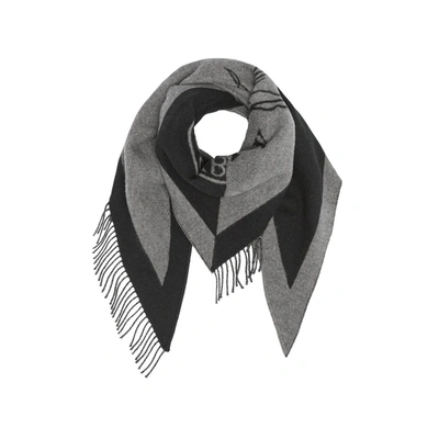 Shop Burberry Bandana In Crest Detail Wool Cashmere In Mid Grey