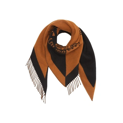 Shop Burberry Bandana In Crest Detail Wool Cashmere In Toffee