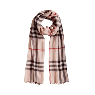Burberry Lightweight Check Wool And Silk Scarf In Ash Rose | ModeSens