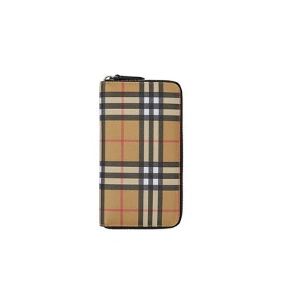 Shop Burberry Vintage Check And Leather Ziparound Wallet