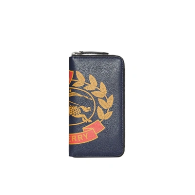 Shop Burberry Crest Print Leather Ziparound Wallet