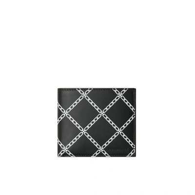 Shop Burberry Link Print Leather International Bifold Wallet In Black/chain
