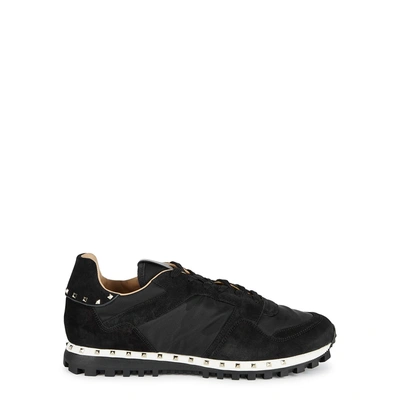 Shop Valentino Runner Black Camouflage Suede Sneakers