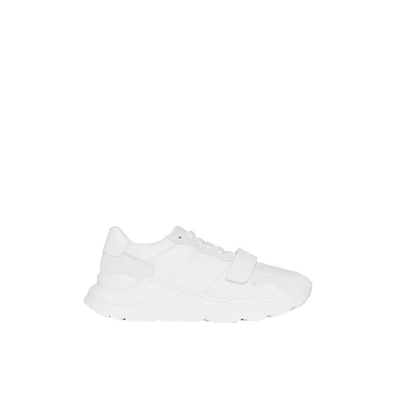 Shop Burberry Suede Neoprene And Leather Sneakers In Opt White/opt White