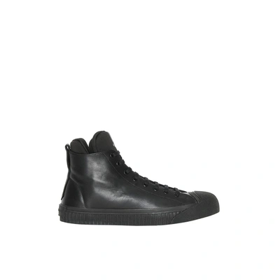 Shop Burberry Leather And Neoprene High-top Sneakers In Black
