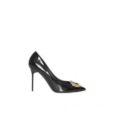 Shop Burberry The Leather D-ring Stiletto In Black/gold
