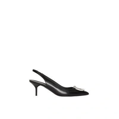 Shop Burberry The Leather D-ring Slingback Pump In Black/nickel