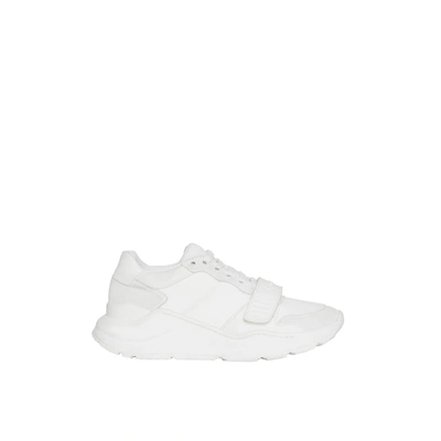 Shop Burberry Suede Neoprene And Leather Sneakers In Optic White