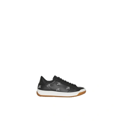 Shop Burberry Equestrian Knight Embroidered Leather Sneakers
