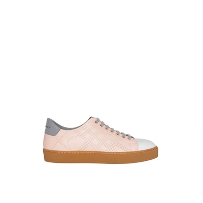 Shop Burberry Tri-tone Perforated Check Leather Sneakers In Pale Pink