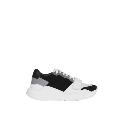 Shop Burberry Suede Neoprene And Leather Sneakers In Black