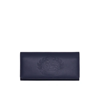 Shop Burberry Embossed Crest Two-tone Leather Continental Wallet