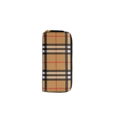 Shop Burberry Vintage Check And Leather Ziparound Wallet