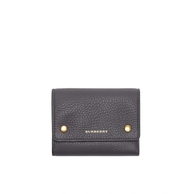 Shop Burberry Small Leather Folding Wallet In Charcoal Grey