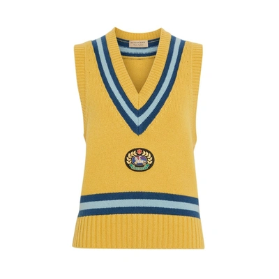 Shop Burberry Embroidered Crest Wool Cashmere Tank Top In Yellow Quartz