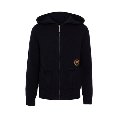 Shop Burberry Embroidered Crest Cashmere Hooded Top In Navy
